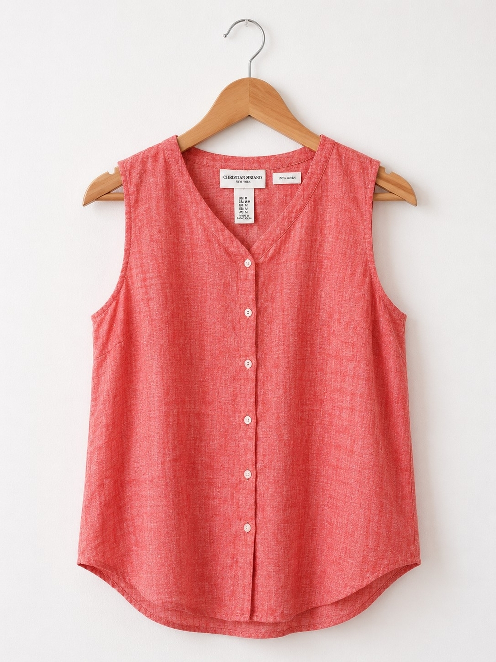 Christian Siriano 100% Linen Sleeveless Button Front Top in Coral - Picture 2 of 4